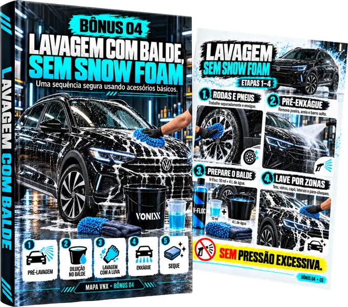 Capa do Bônus 4 e a página de lavagem sem snow foam, etapas 1 a 4
